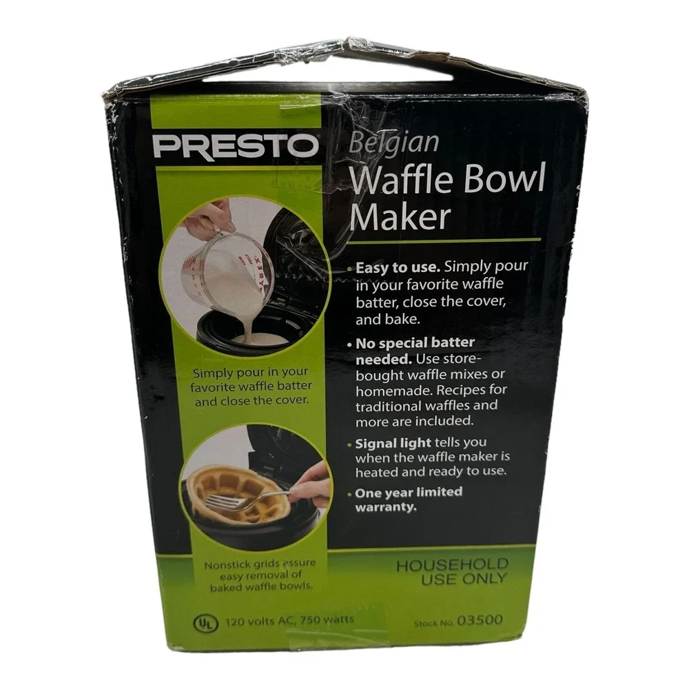 Presto Belgian Waffle Bowl Maker Model 03500 - New Open Box